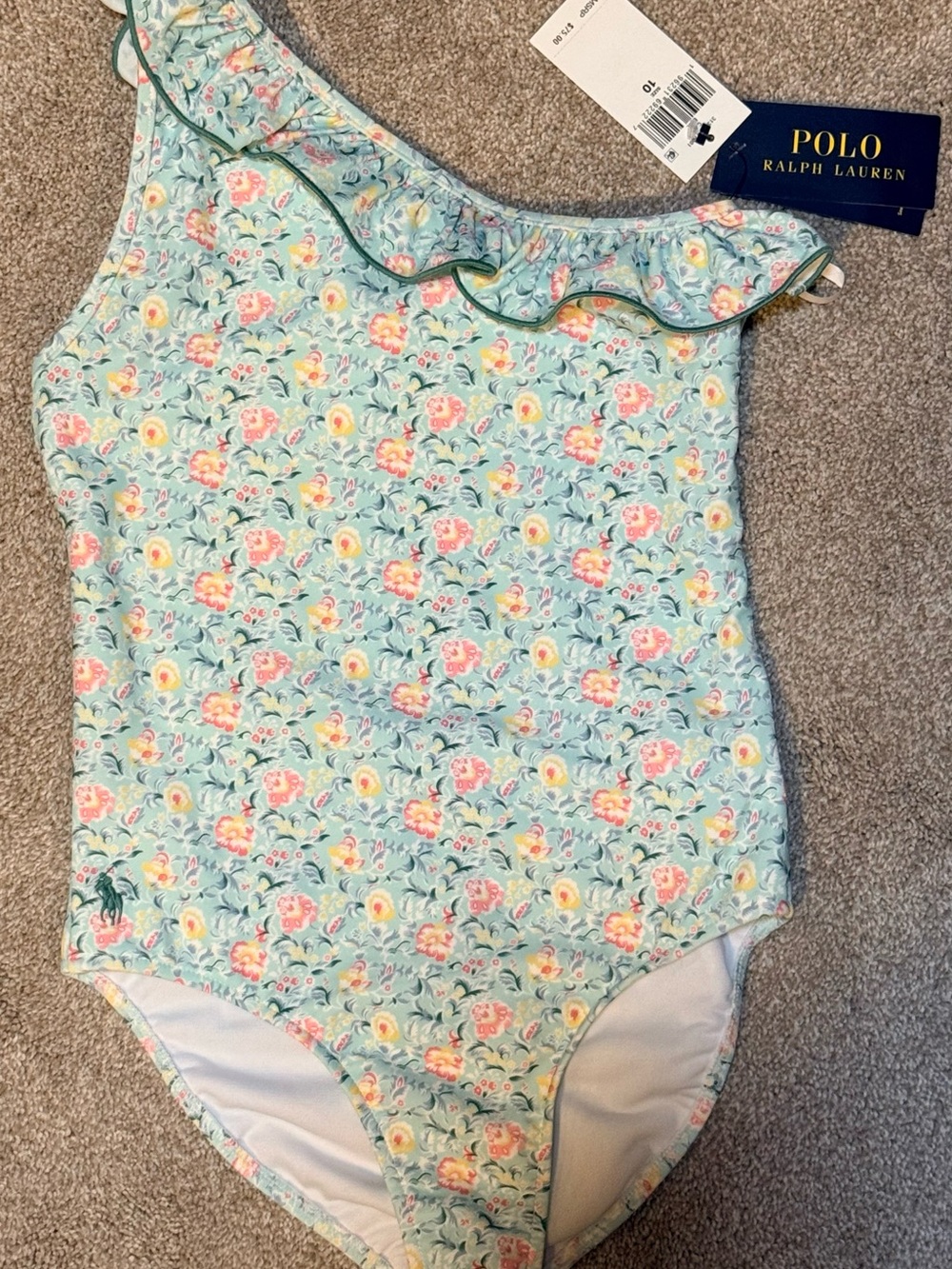 Polo Ralph Lauren Girls Size 10 Floral One Shoulder Swimsuit NWT $75